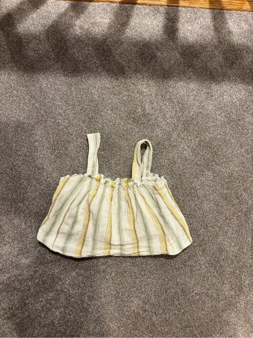 Zara Girls Striped Smocked Tank Top - Mint Green & Yellow